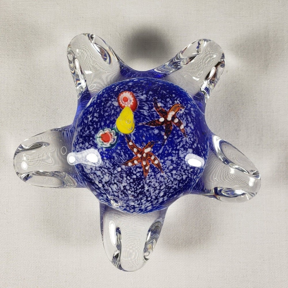 Art Glass Starfish Paperweight Starfish Shape w/ Ocean Floor Scene Millefiori 4"